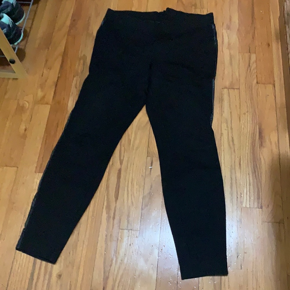 WHBM jeggings. Black ponte with “ leather look” stripe. Size M ( fits 8-10)
